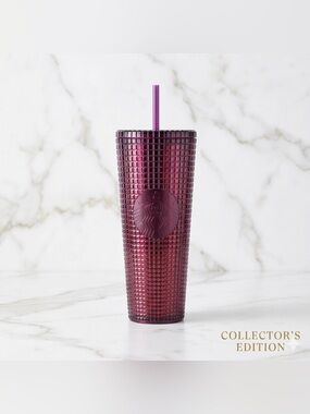 Starbucks 2020 Holiday Berry Plum Grid Disco Venti Tumbler 24oz NWT Cold Cup
